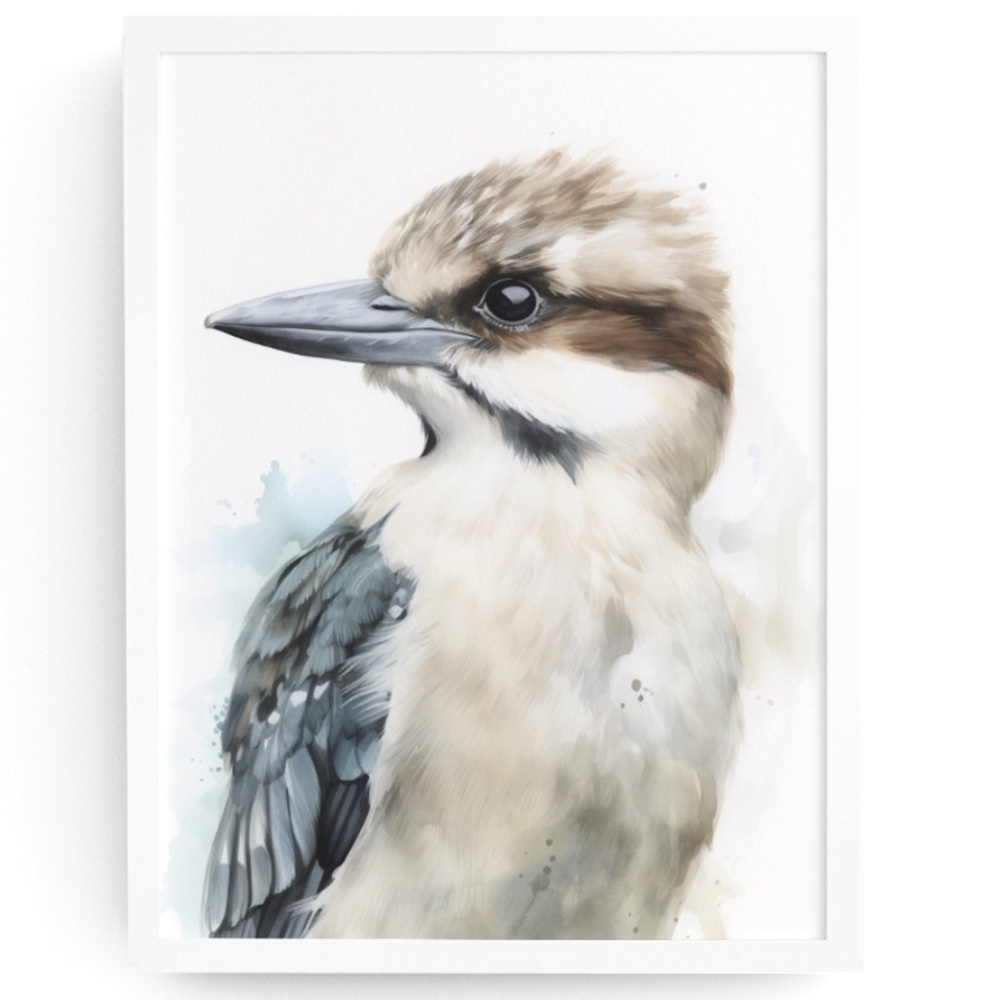 Watercolor Kookaburra Bird Portrait Wall Art Illustration Print Unframed